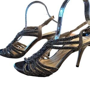 Antonio Melani Women’s Size 8.5 Gunmetal Heavily Beaded 4” Heels Leather Soles